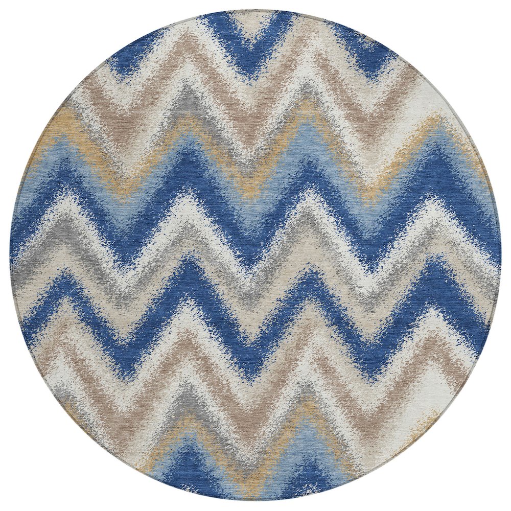Machine Washable Indoor/Outdoor Chantille ACN2596 Blue 8' x 8' Round Rug. Picture 1