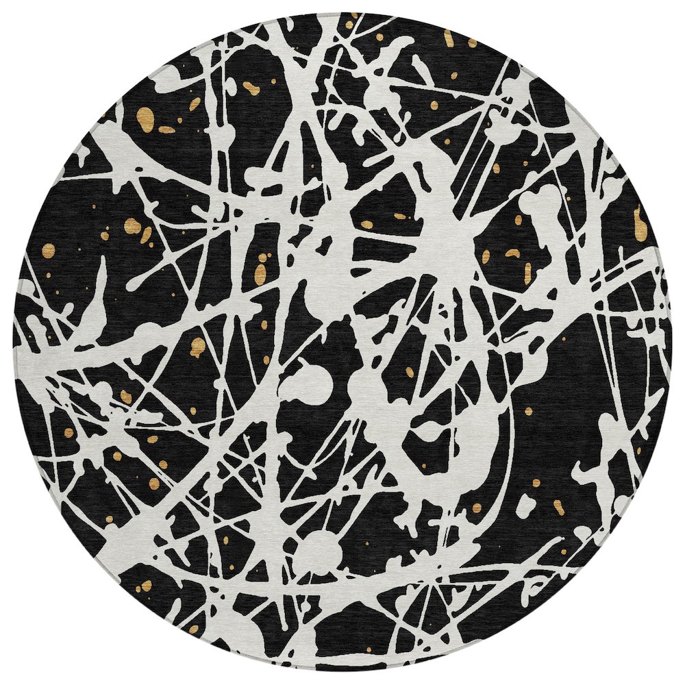 Machine Washable Indoor/Outdoor Chantille ACN2597 Black 8' x 8' Round Rug. Picture 1