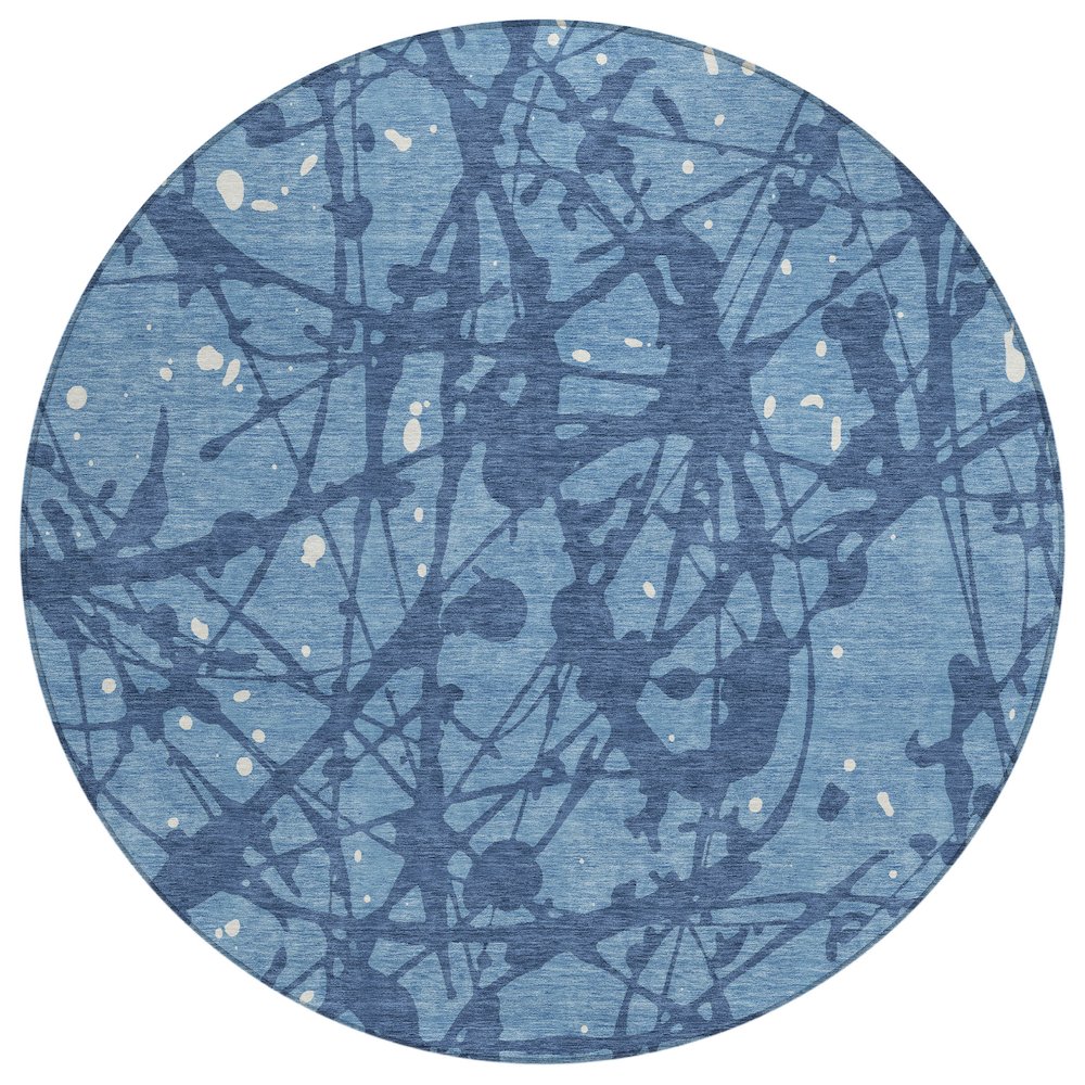 Machine Washable Indoor/Outdoor Chantille ACN2597 Blue 8' x 8' Round Rug. Picture 1