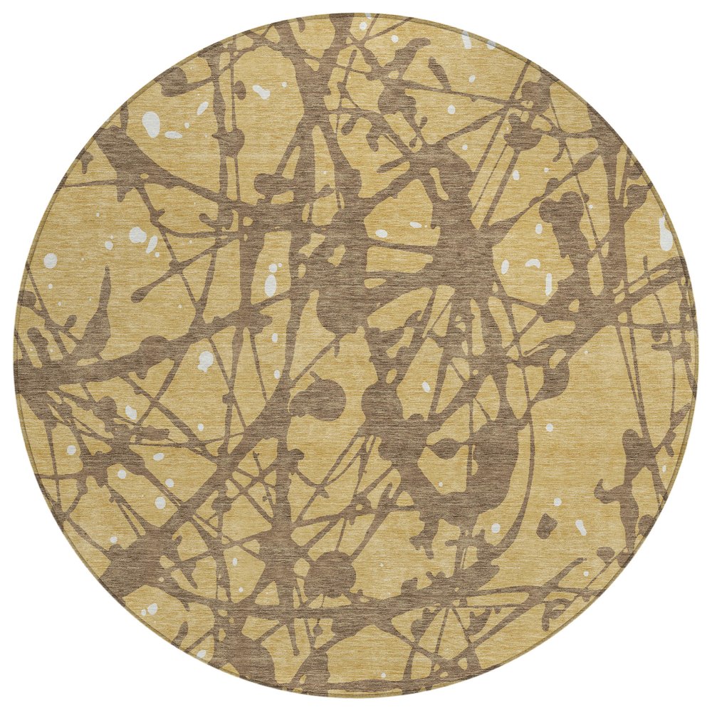 Machine Washable Indoor/Outdoor Chantille ACN2597 Gold 8' x 8' Round Rug. Picture 1