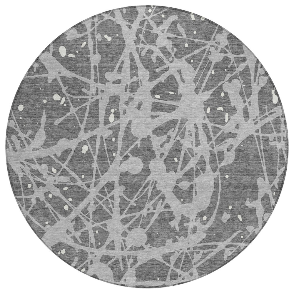 Machine Washable Indoor/Outdoor Chantille ACN2597 Gray 8' x 8' Round Rug. Picture 1