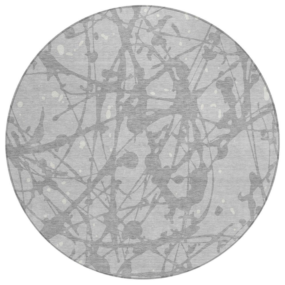 Machine Washable Indoor/Outdoor Chantille ACN2597 Gray 8' x 8' Round Rug. Picture 1