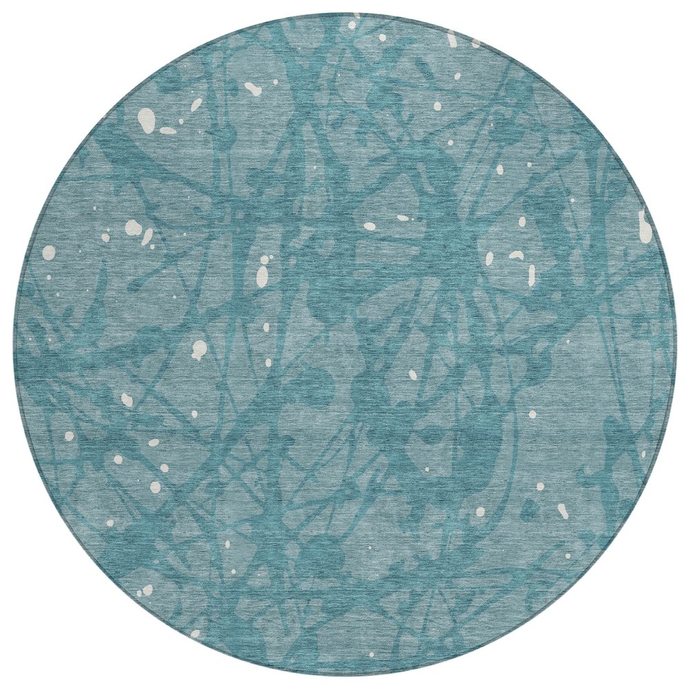 Machine Washable Indoor/Outdoor Chantille ACN2597 Teal 8' x 8' Round Rug. Picture 1