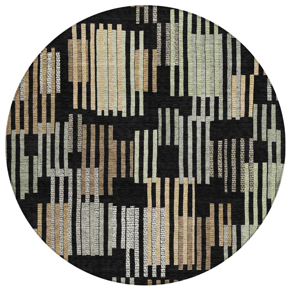 Machine Washable Indoor/Outdoor Chantille ACN2598 Black 8' x 8' Round Rug. Picture 1