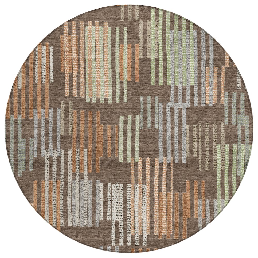 Machine Washable Indoor/Outdoor Chantille ACN2598 Brown 8' x 8' Round Rug. Picture 1