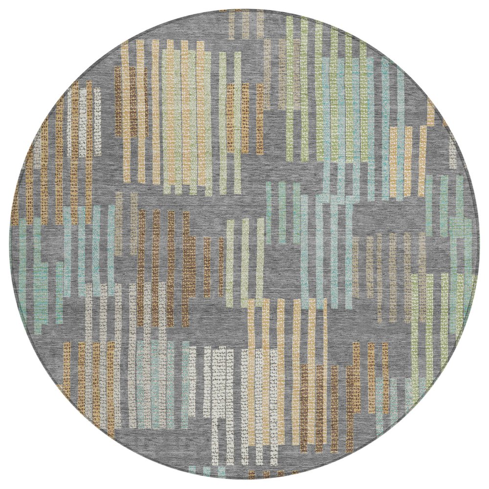 Machine Washable Indoor/Outdoor Chantille ACN2598 Gray 8' x 8' Round Rug. Picture 1