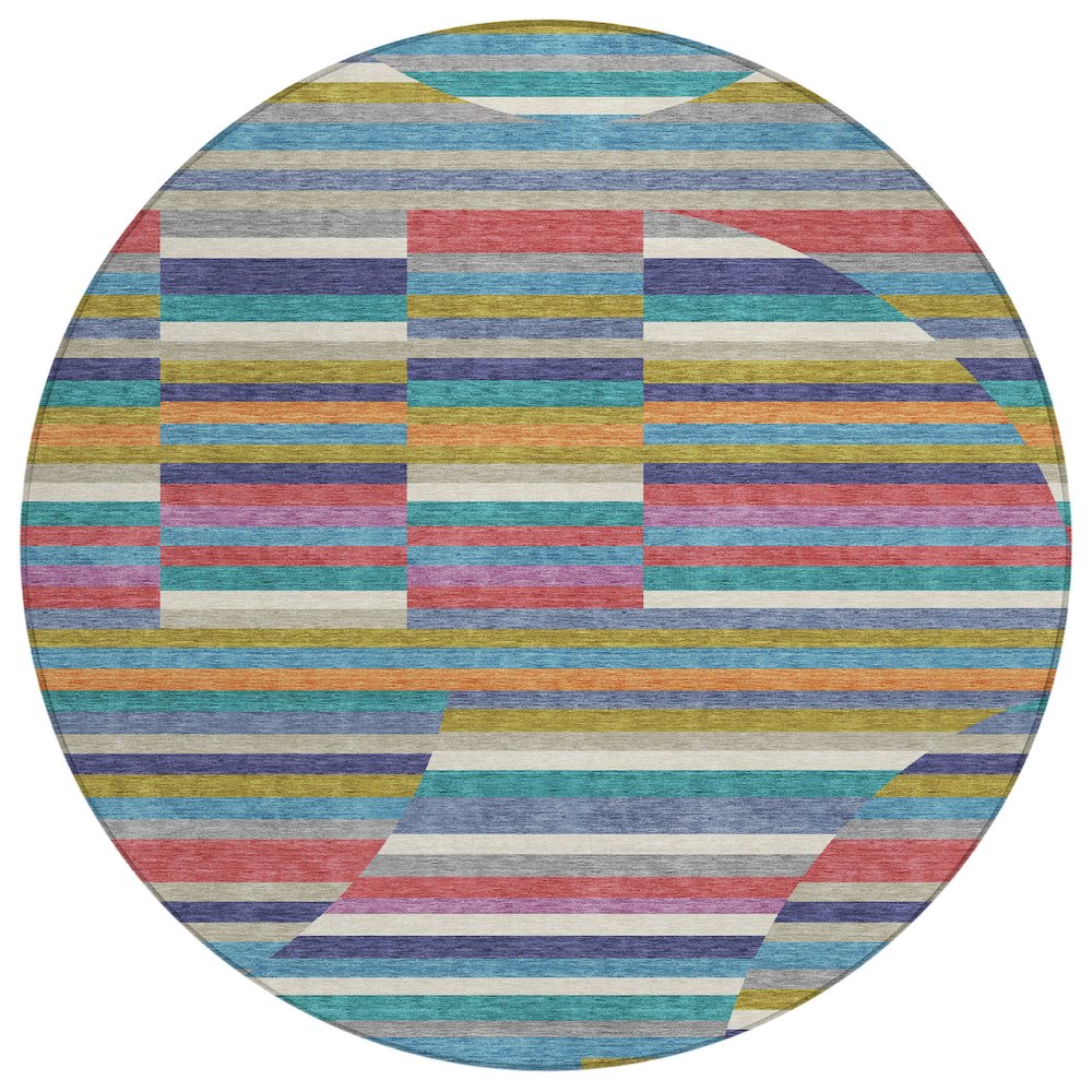 Machine Washable Indoor/Outdoor Chantille ACN2600 Teal 8' x 8' Round Rug. Picture 1
