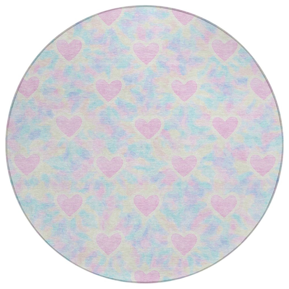 Machine Washable Indoor/Outdoor Chantille ACN2601 Pink 8' x 8' Round Rug. Picture 1