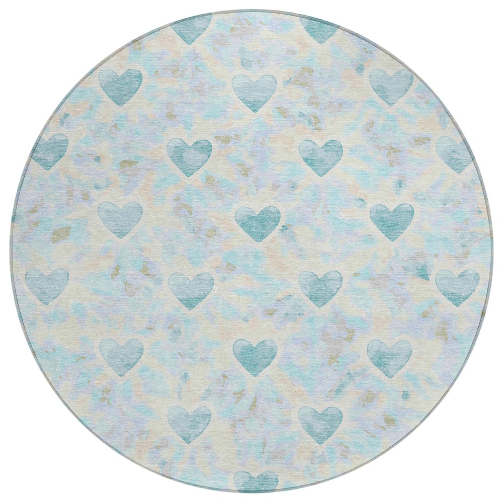 Machine Washable Indoor/Outdoor Chantille ACN2601 Teal 8' x 8' Round Rug. Picture 1