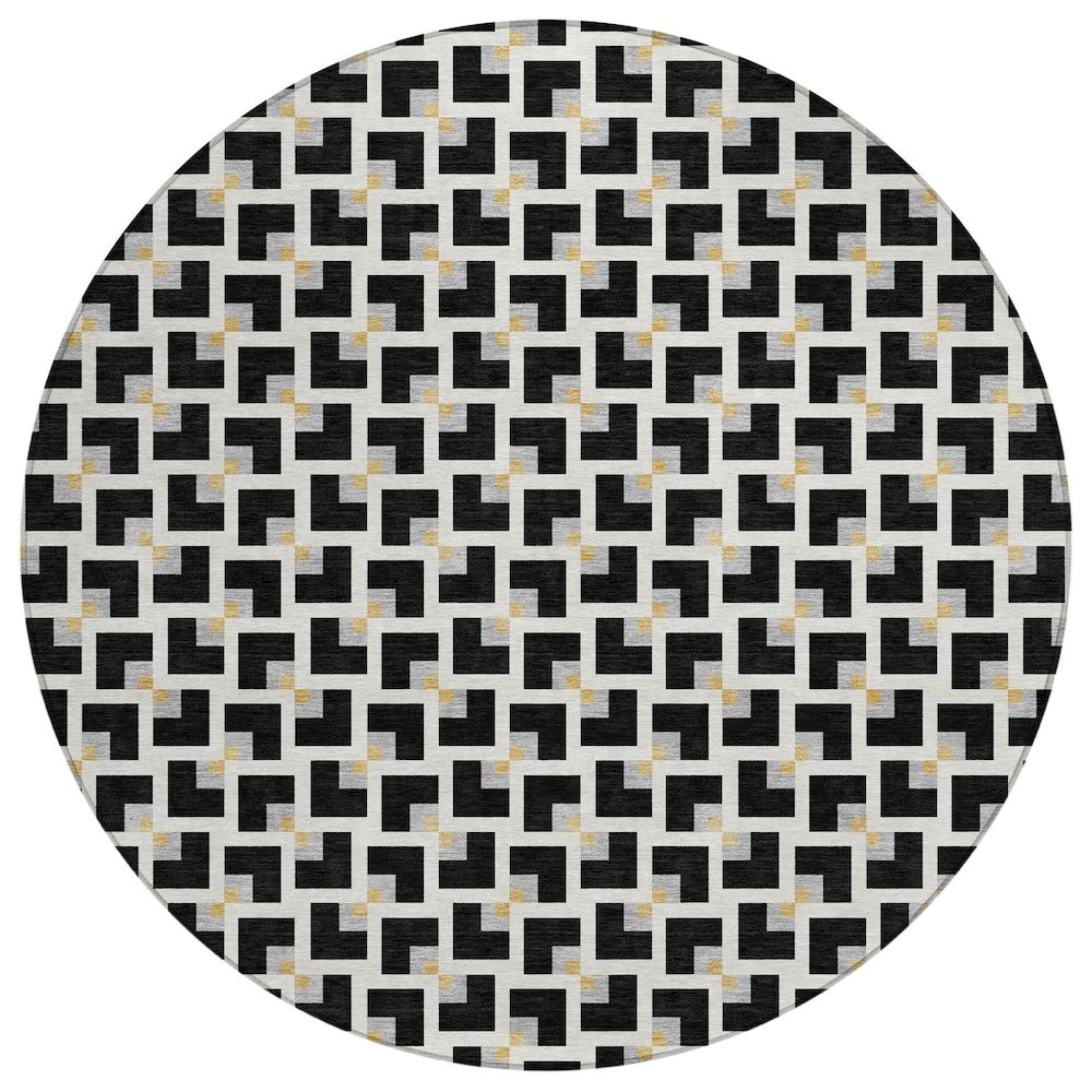 Machine Washable Indoor/Outdoor Chantille ACN2602 Black 8' x 8' Round Rug. Picture 1