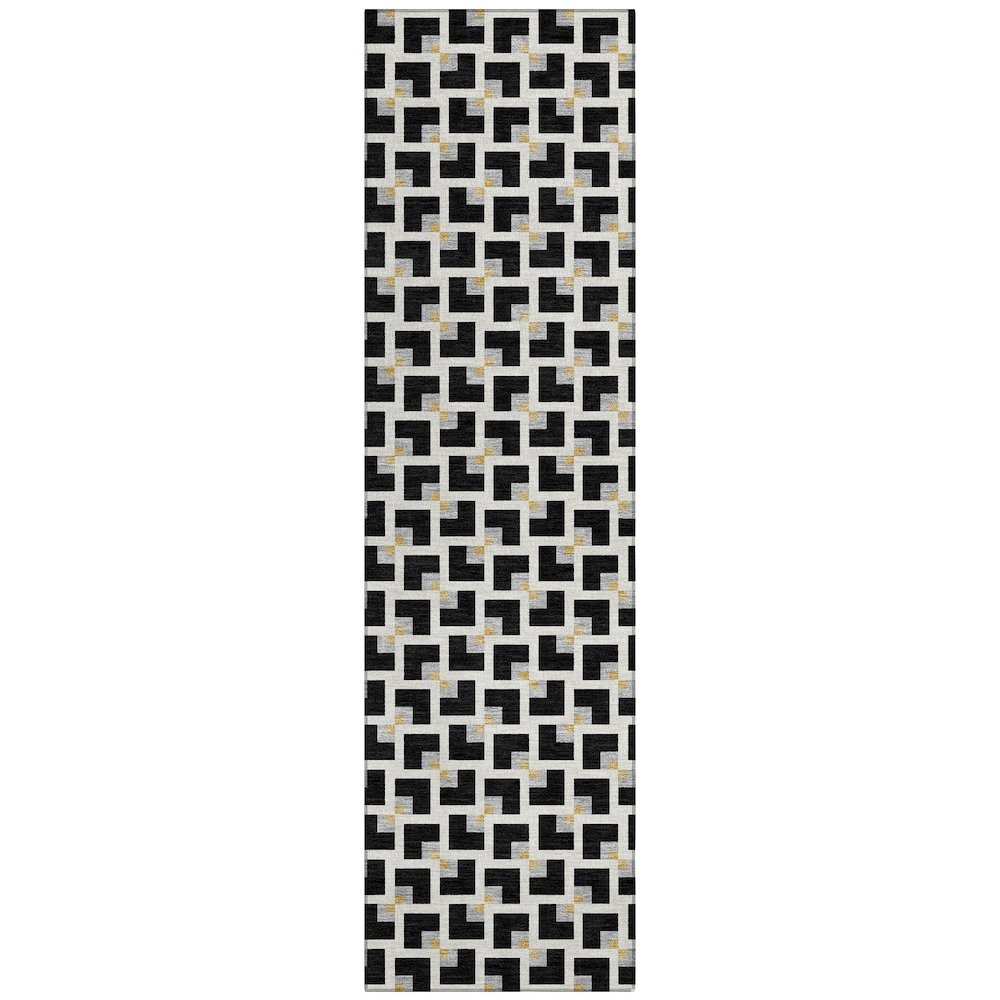 Machine Washable Indoor/Outdoor Chantille ACN2602 Black 2'3" x 7'6" Runner Rug. Picture 1