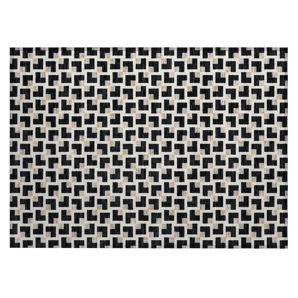 Machine Washable Indoor/Outdoor Chantille ACN2602 Black 1'8" x 2'6" Rug. Picture 1