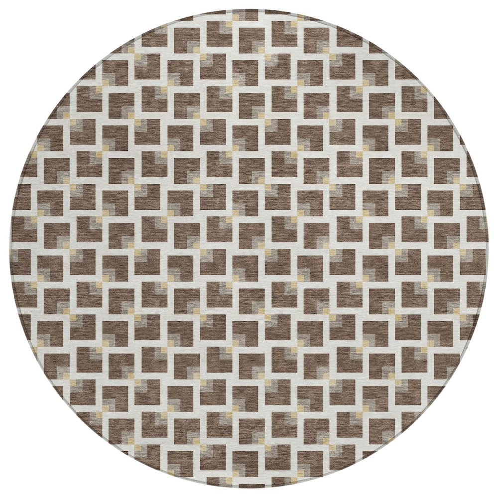 Machine Washable Indoor/Outdoor Chantille ACN2602 Brown 8' x 8' Round Rug. Picture 1