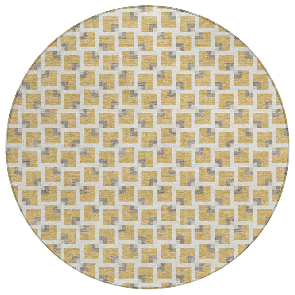 Machine Washable Indoor/Outdoor Chantille ACN2602 Gold 8' x 8' Round Rug. Picture 1
