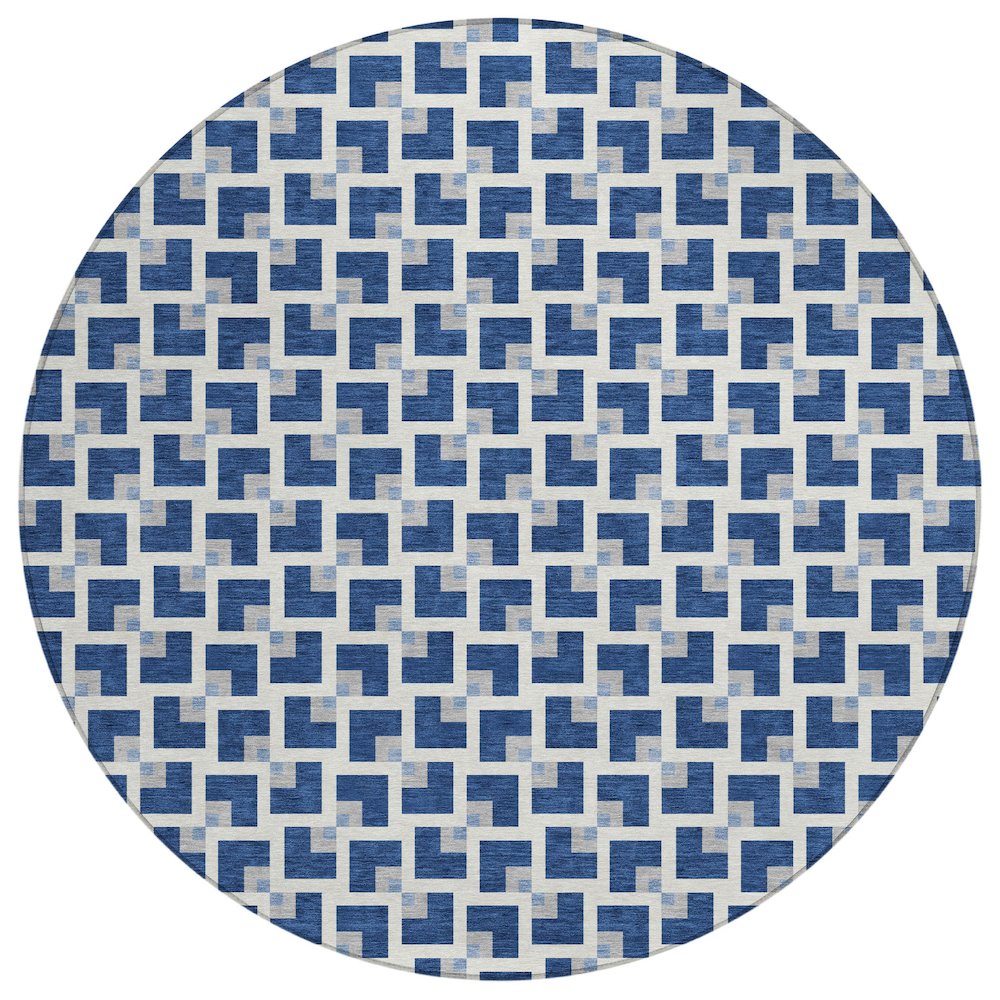 Machine Washable Indoor/Outdoor Chantille ACN2602 Blue 8' x 8' Round Rug. Picture 1