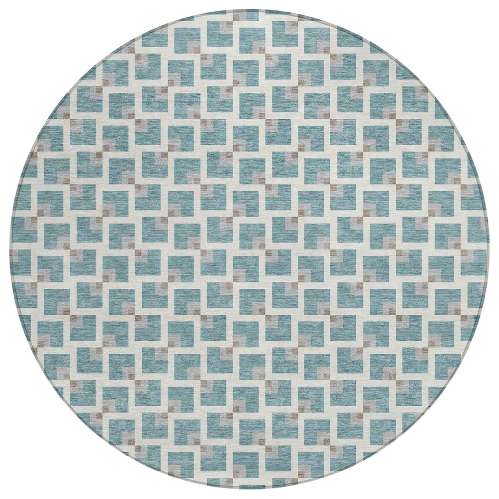 Machine Washable Indoor/Outdoor Chantille ACN2602 Teal 8' x 8' Round Rug. Picture 1