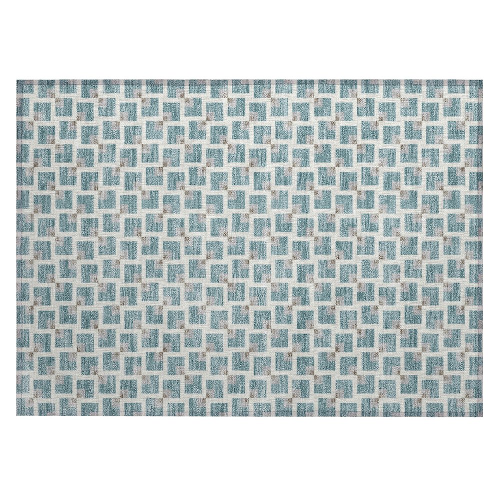Machine Washable Indoor/Outdoor Chantille ACN2602 Teal 1'8" x 2'6" Rug. Picture 1