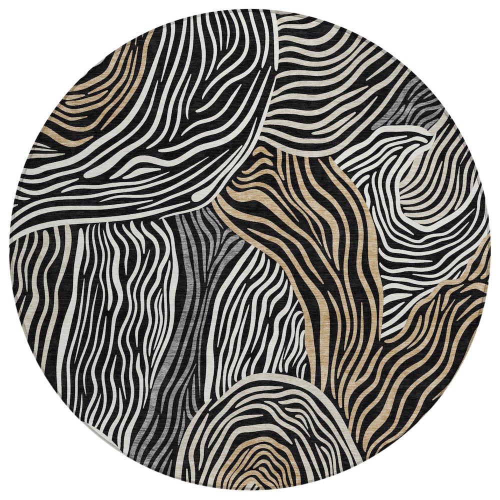 Machine Washable Indoor/Outdoor Chantille ACN2603 Black 8' x 8' Round Rug. Picture 1