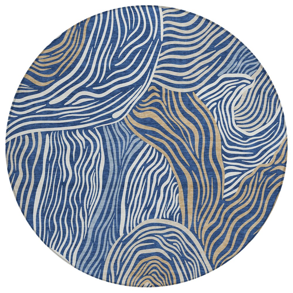 Machine Washable Indoor/Outdoor Chantille ACN2603 Blue 8' x 8' Round Rug. Picture 1