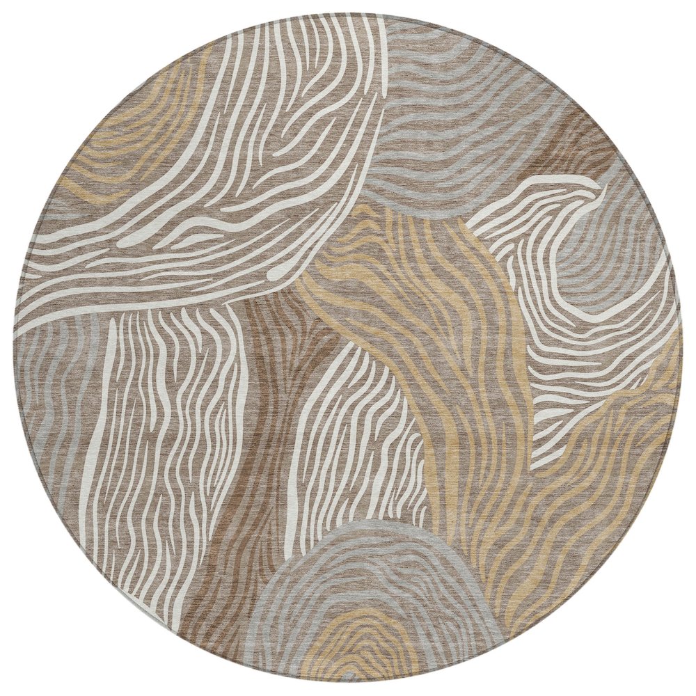 Machine Washable Indoor/Outdoor Chantille ACN2603 Brown 8' x 8' Round Rug. Picture 1