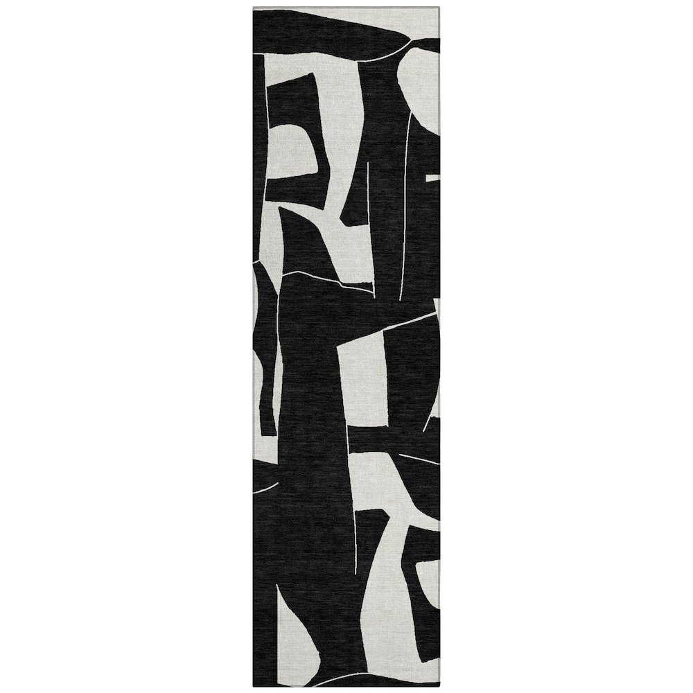 Machine Washable Indoor/Outdoor Chantille ACN2604 Black 2'3" x 7'6" Runner Rug. Picture 1