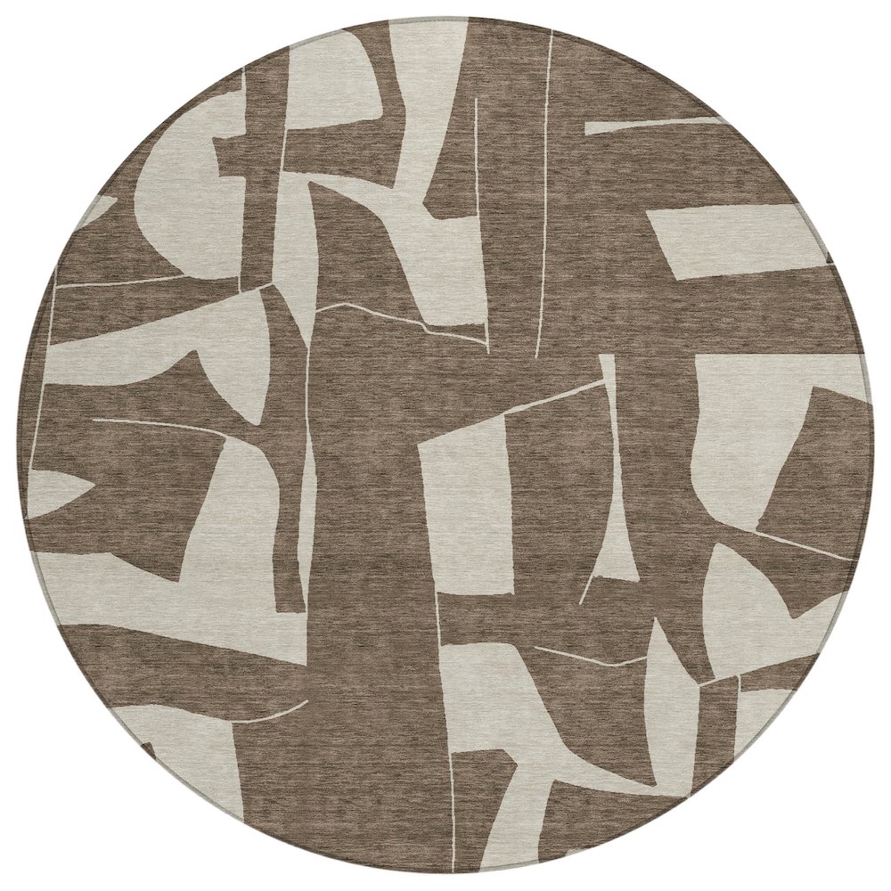 Machine Washable Indoor/Outdoor Chantille ACN2604 Brown 8' x 8' Round Rug. Picture 1