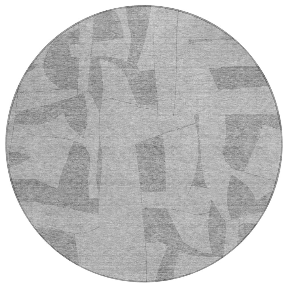 Machine Washable Indoor/Outdoor Chantille ACN2604 Gray 8' x 8' Round Rug. Picture 1