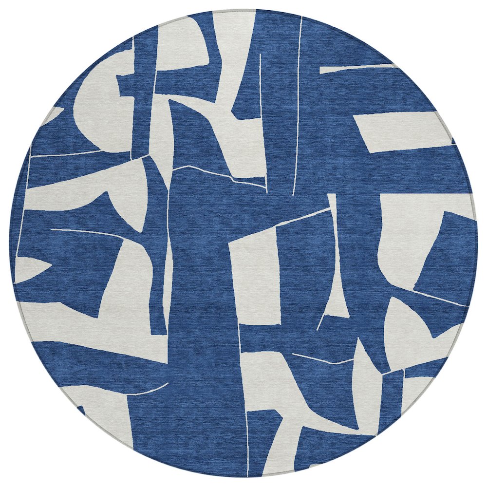 Machine Washable Indoor/Outdoor Chantille ACN2604 Blue 8' x 8' Round Rug. Picture 1