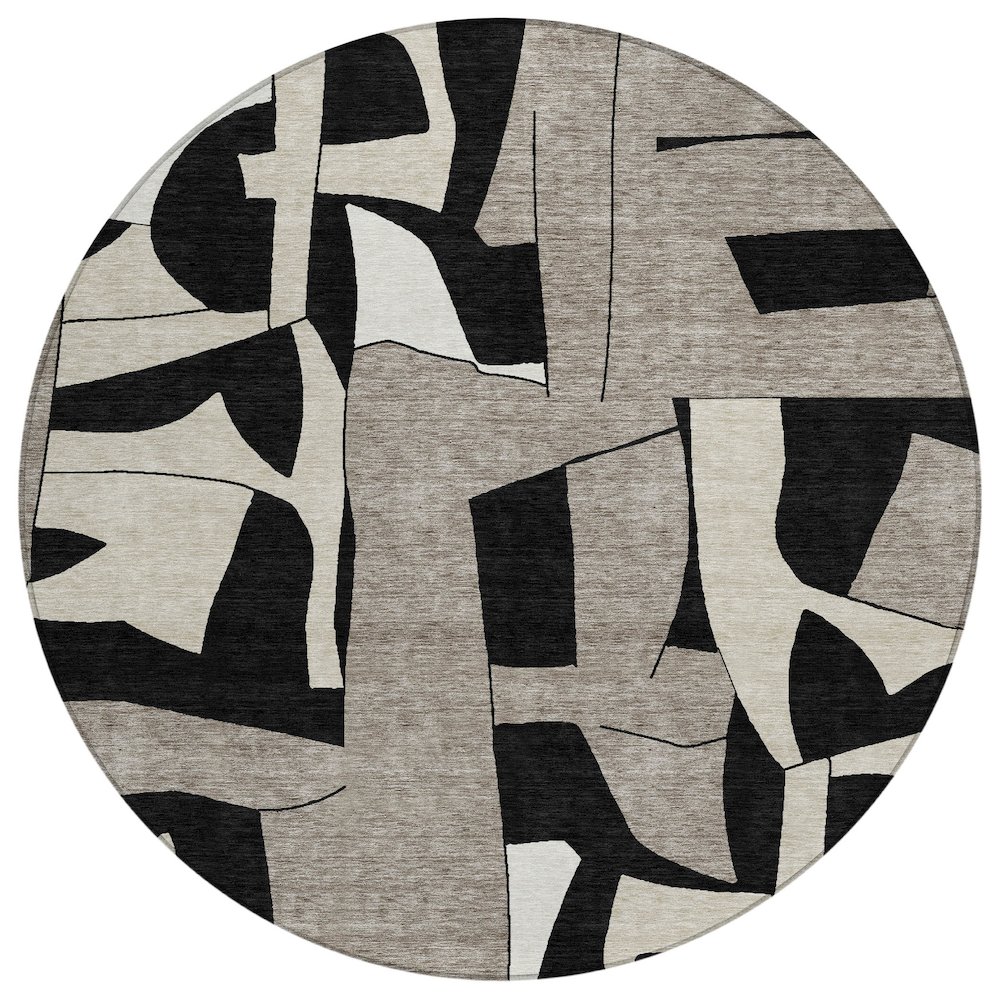 Machine Washable Indoor/Outdoor Chantille ACN2605 Black 8' x 8' Round Rug. Picture 1