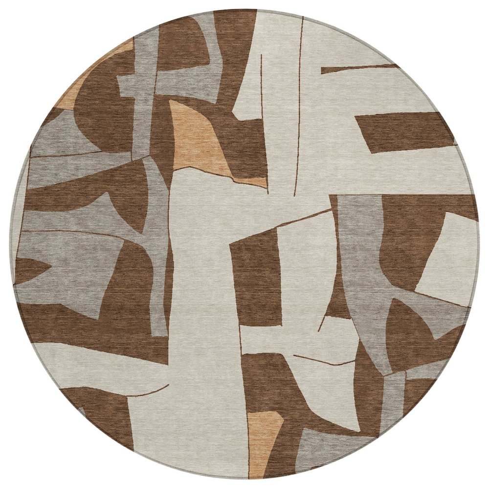 Machine Washable Indoor/Outdoor Chantille ACN2605 Brown 8' x 8' Round Rug. Picture 1