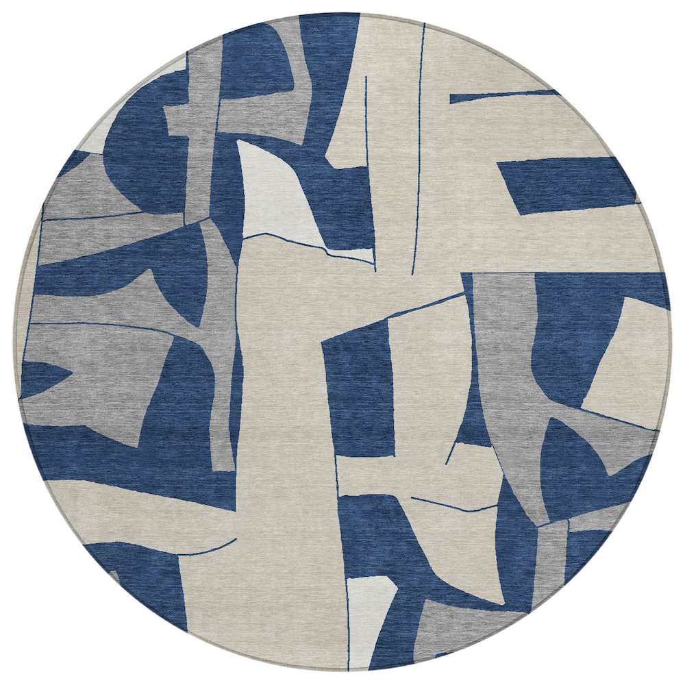 Machine Washable Indoor/Outdoor Chantille ACN2605 Blue 8' x 8' Round Rug. Picture 1