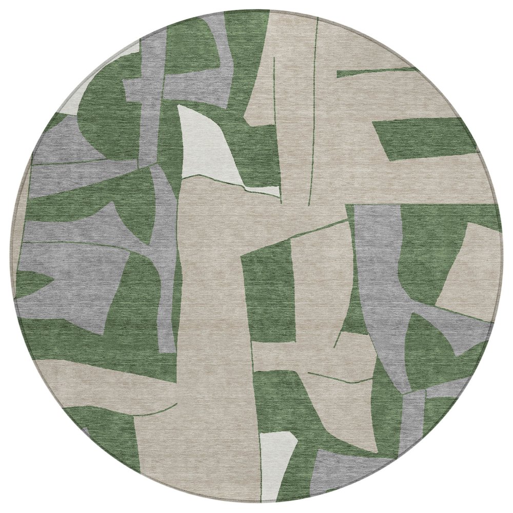 Machine Washable Indoor/Outdoor Chantille ACN2605 Green 8' x 8' Round Rug. Picture 1