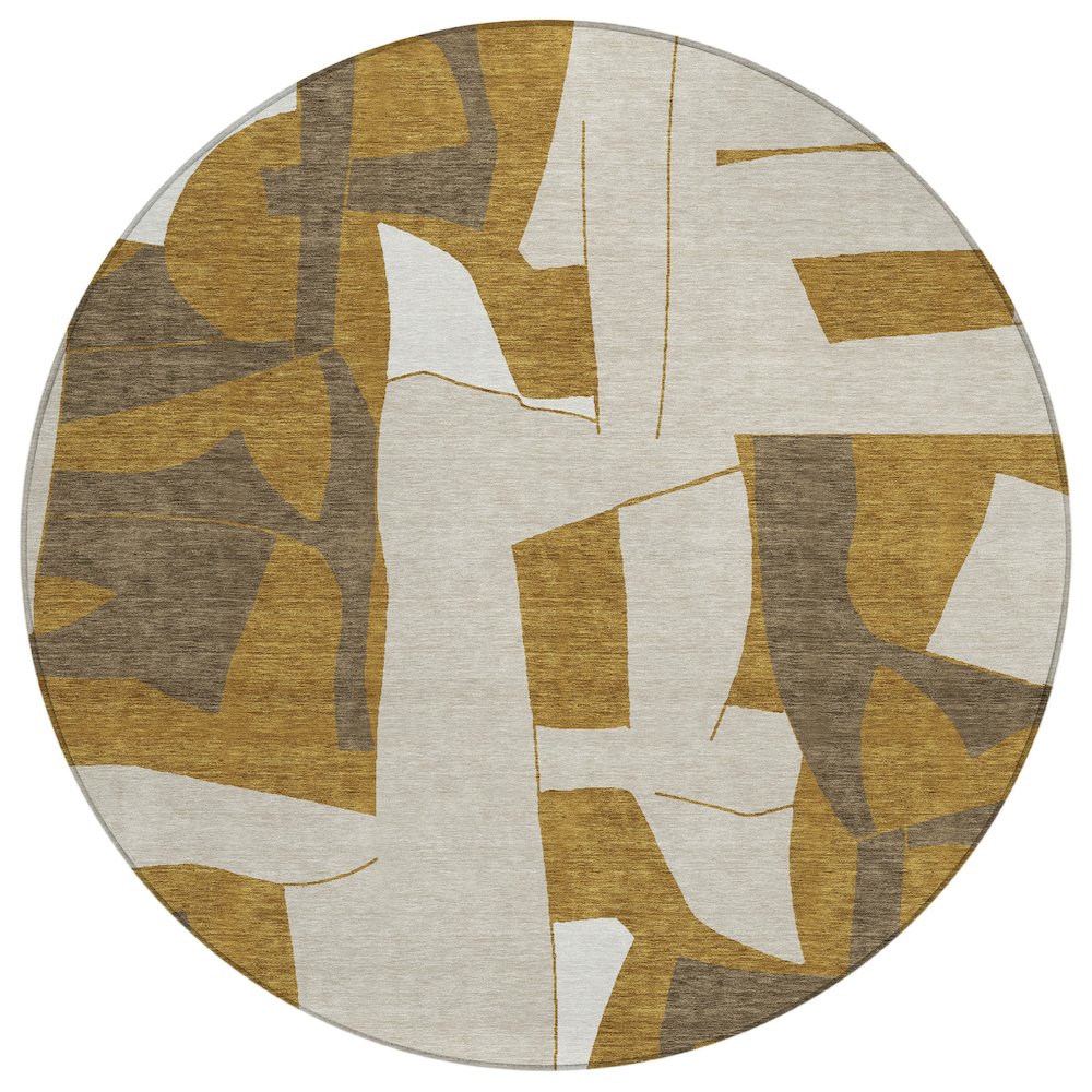 Machine Washable Indoor/Outdoor Chantille ACN2605 Gold 8' x 8' Round Rug. Picture 1