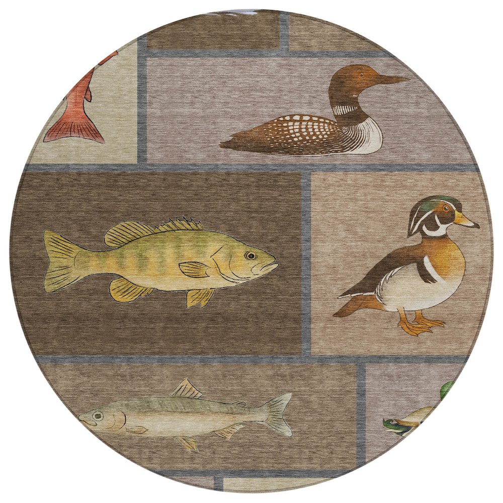 Machine Washable Indoor/Outdoor Chantille ACN2606 Brown 8' x 8' Round Rug. Picture 1