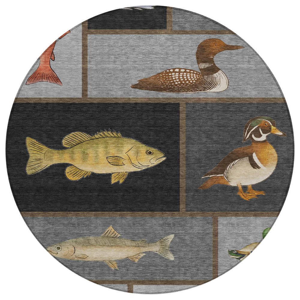 Machine Washable Indoor/Outdoor Chantille ACN2606 Gray 8' x 8' Round Rug. Picture 1