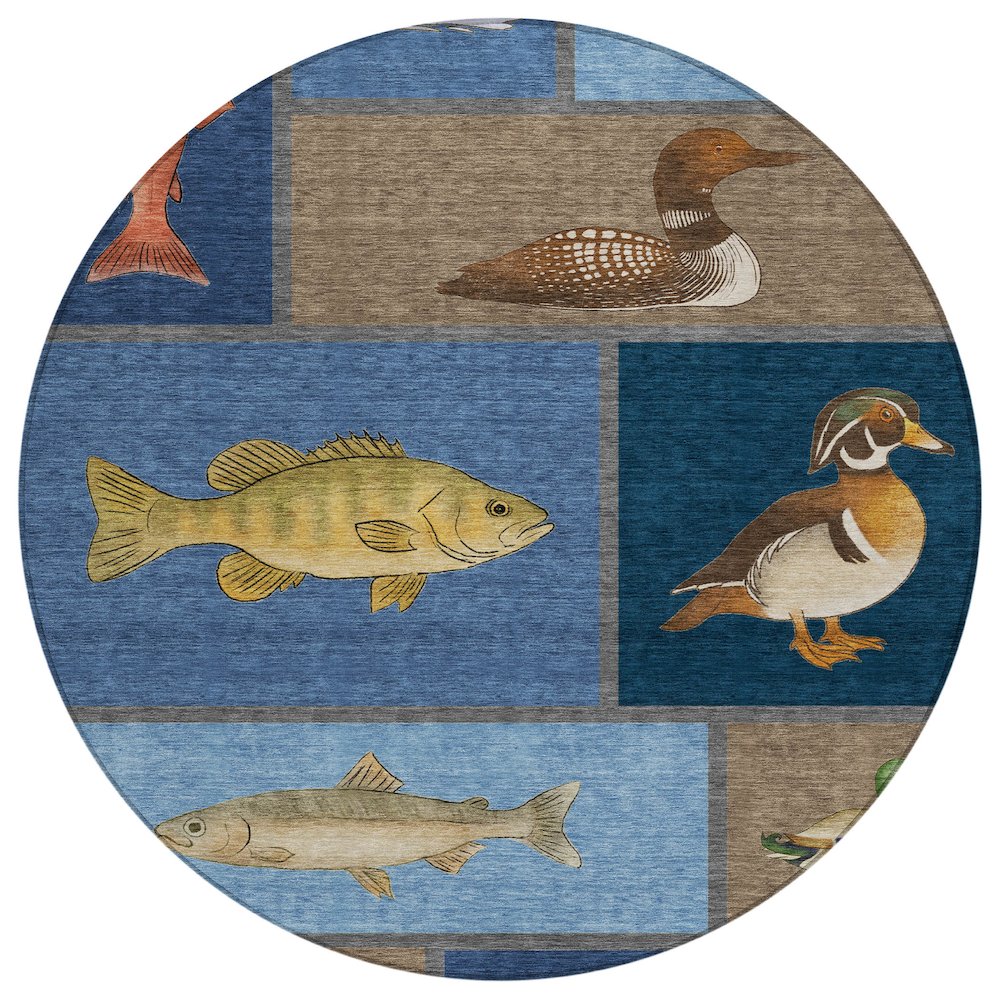 Machine Washable Indoor/Outdoor Chantille ACN2606 Blue 8' x 8' Round Rug. Picture 1