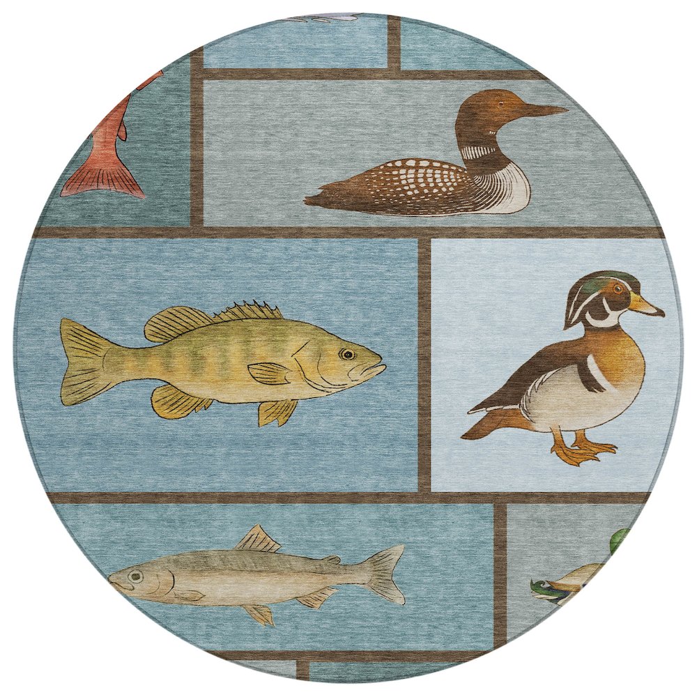 Machine Washable Indoor/Outdoor Chantille ACN2606 Teal 8' x 8' Round Rug. Picture 1