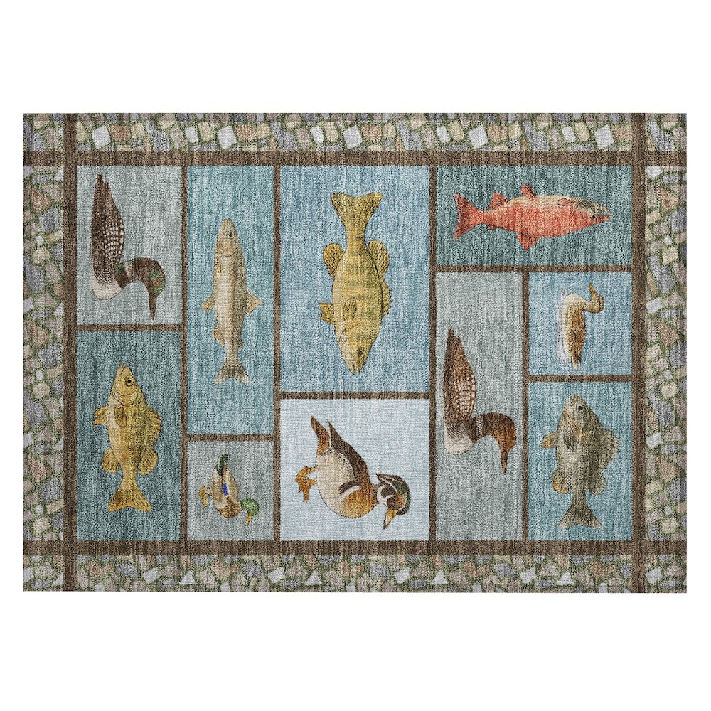 Machine Washable Indoor/Outdoor Chantille ACN2606 Teal 1'8" x 2'6" Rug. Picture 1
