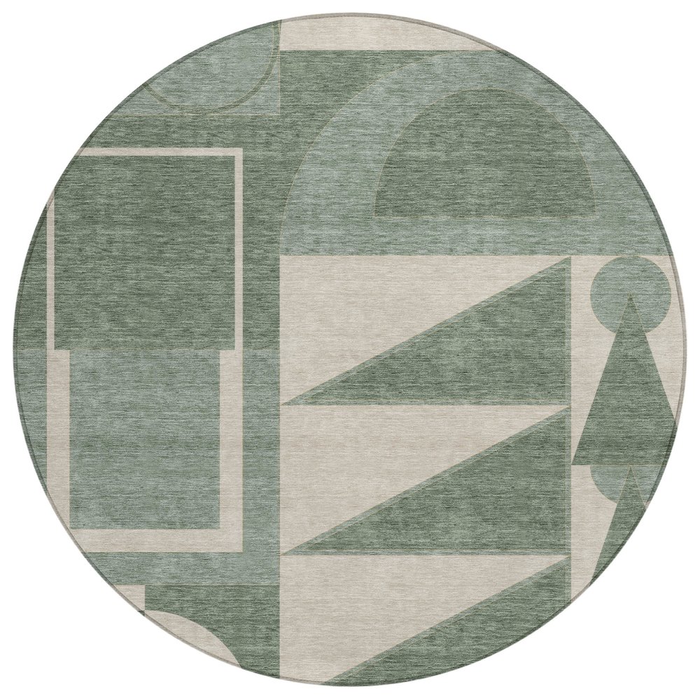 Machine Washable Indoor/Outdoor Chantille ACN2607 Green 8' x 8' Round Rug. Picture 1