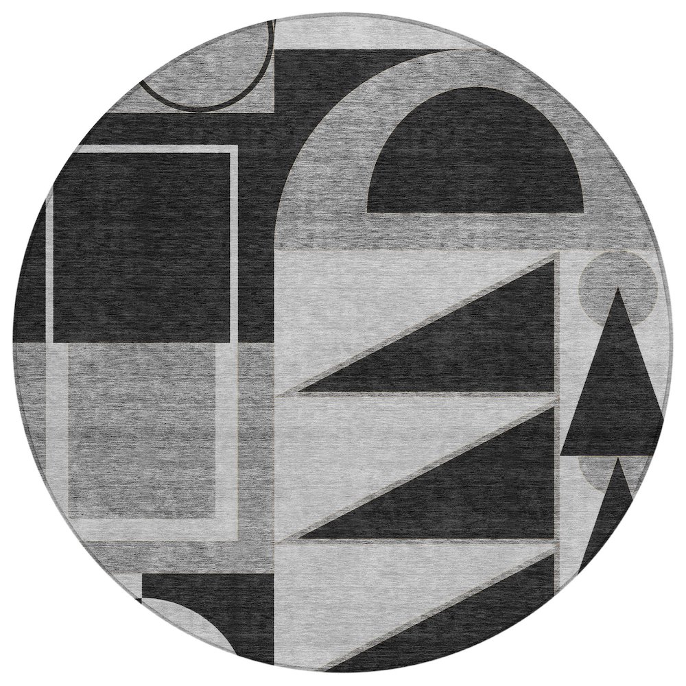 Machine Washable Indoor/Outdoor Chantille ACN2607 Black 8' x 8' Round Rug. Picture 1