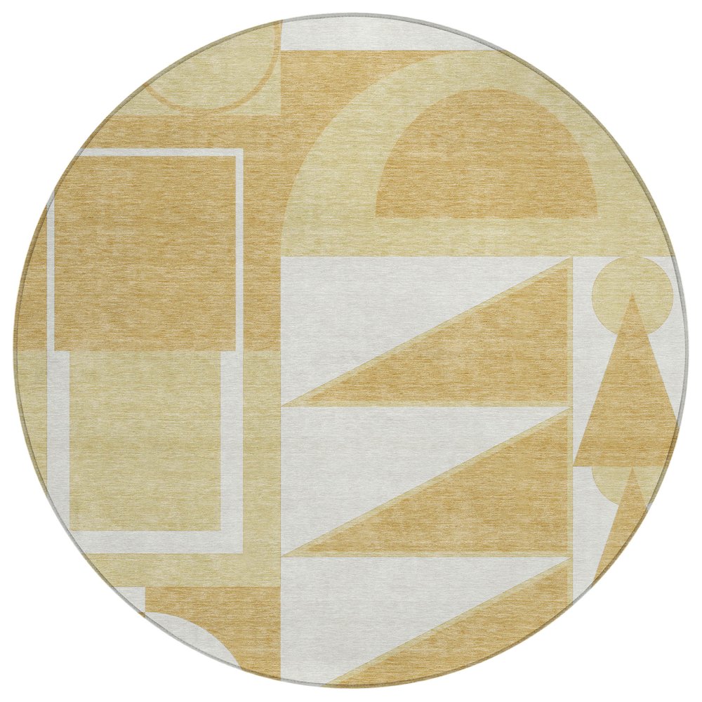 Machine Washable Indoor/Outdoor Chantille ACN2607 Gold 8' x 8' Round Rug. Picture 1