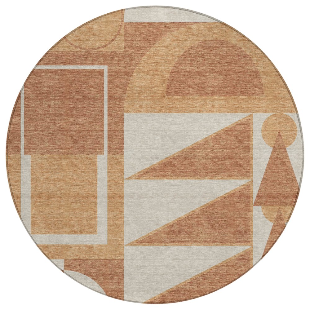 Machine Washable Indoor/Outdoor Chantille ACN2607 Orange 8' x 8' Round Rug. Picture 1