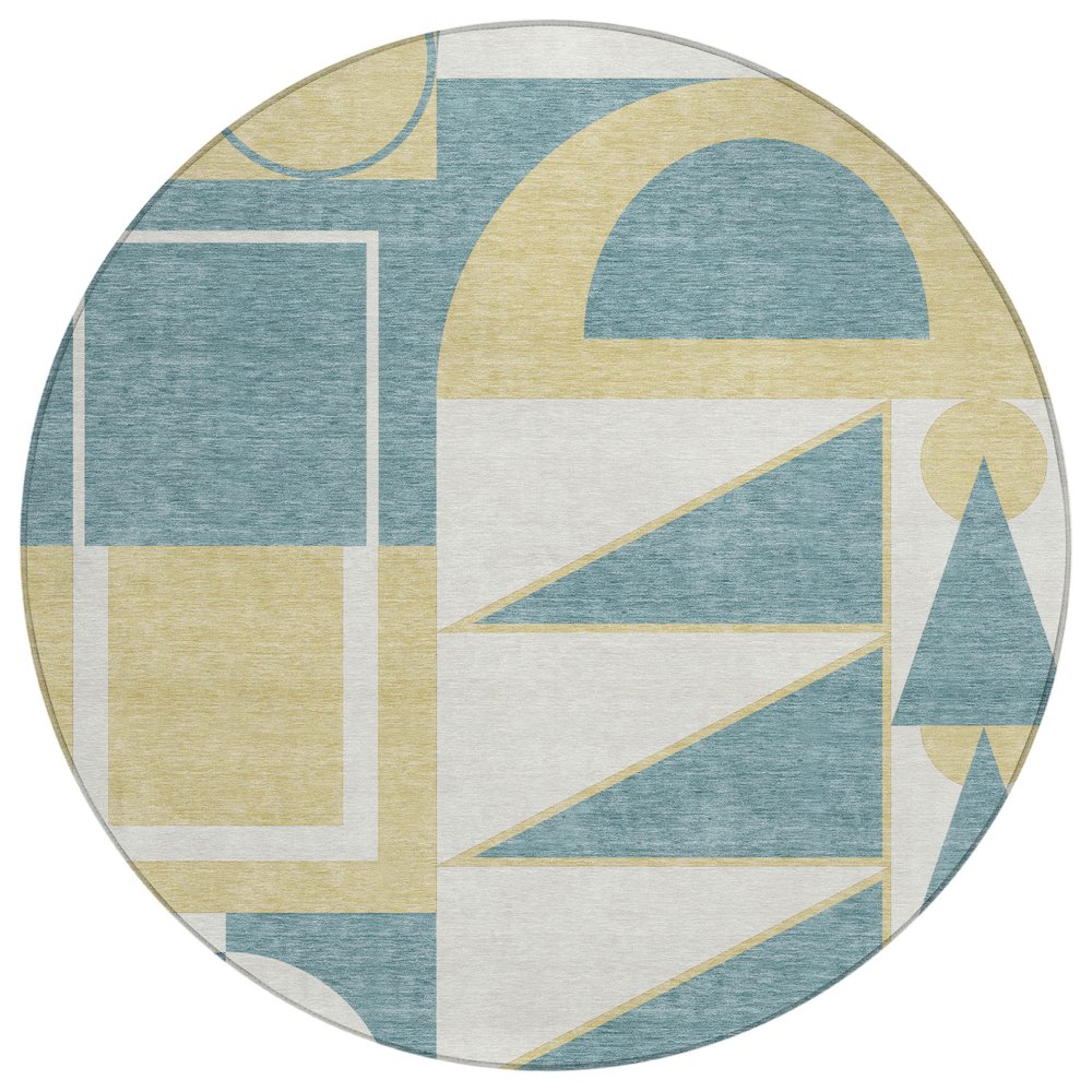 Machine Washable Indoor/Outdoor Chantille ACN2607 Teal 8' x 8' Round Rug. Picture 1
