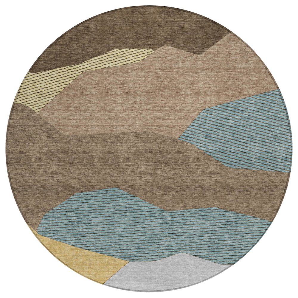 Machine Washable Indoor/Outdoor Chantille ACN2608 Brown 8' x 8' Round Rug. Picture 1