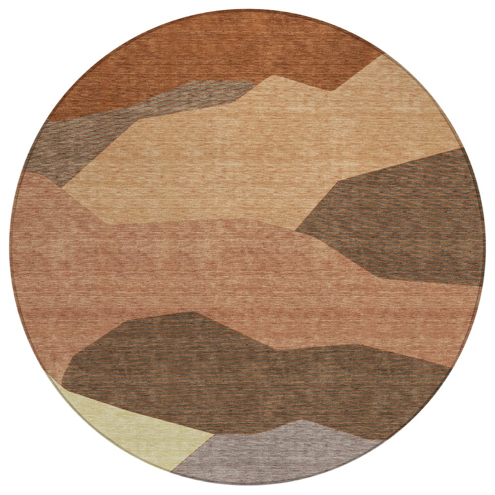 Machine Washable Indoor/Outdoor Chantille ACN2608 Orange 8' x 8' Round Rug. Picture 1