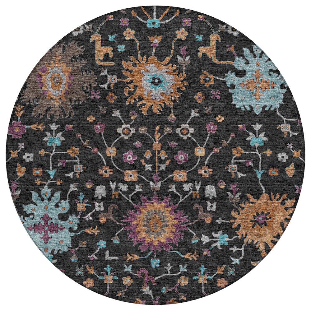 Machine Washable Indoor/Outdoor Chantille ACN2609 Black 8' x 8' Round Rug. Picture 1