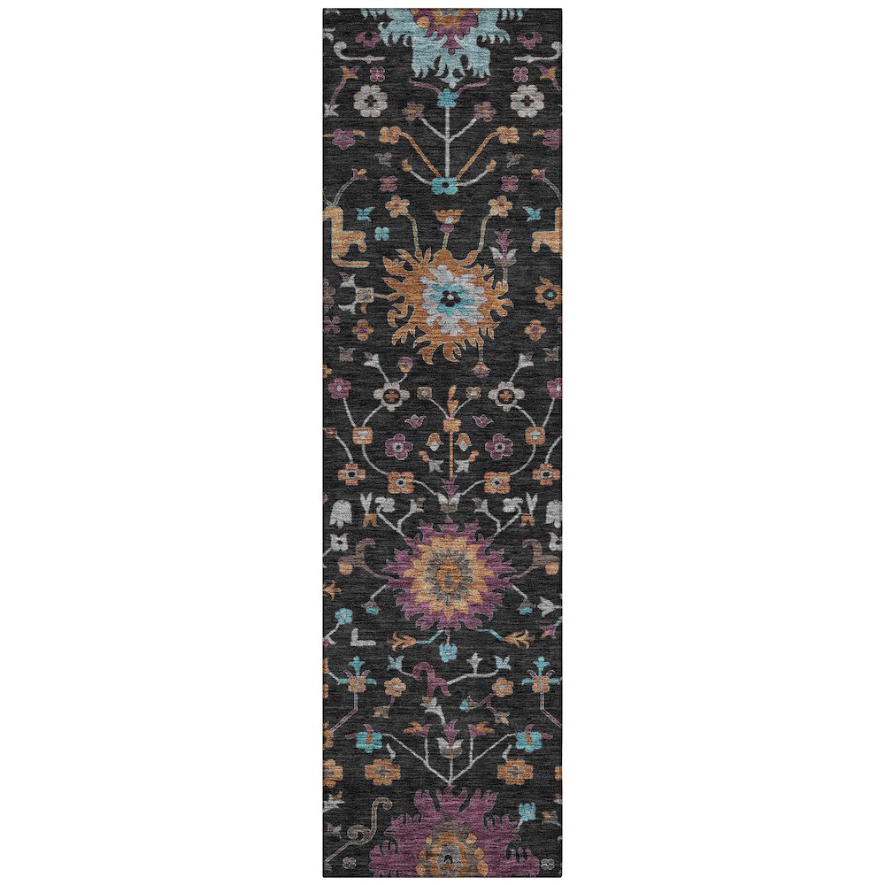 Machine Washable Indoor/Outdoor Chantille ACN2609 Black 2'3" x 7'6" Runner Rug. Picture 1