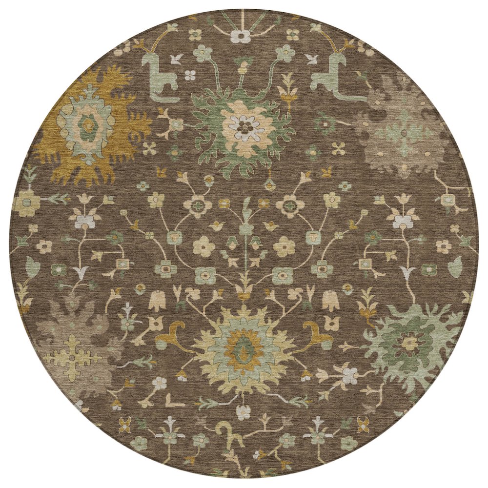 Machine Washable Indoor/Outdoor Chantille ACN2609 Brown 8' x 8' Round Rug. Picture 1