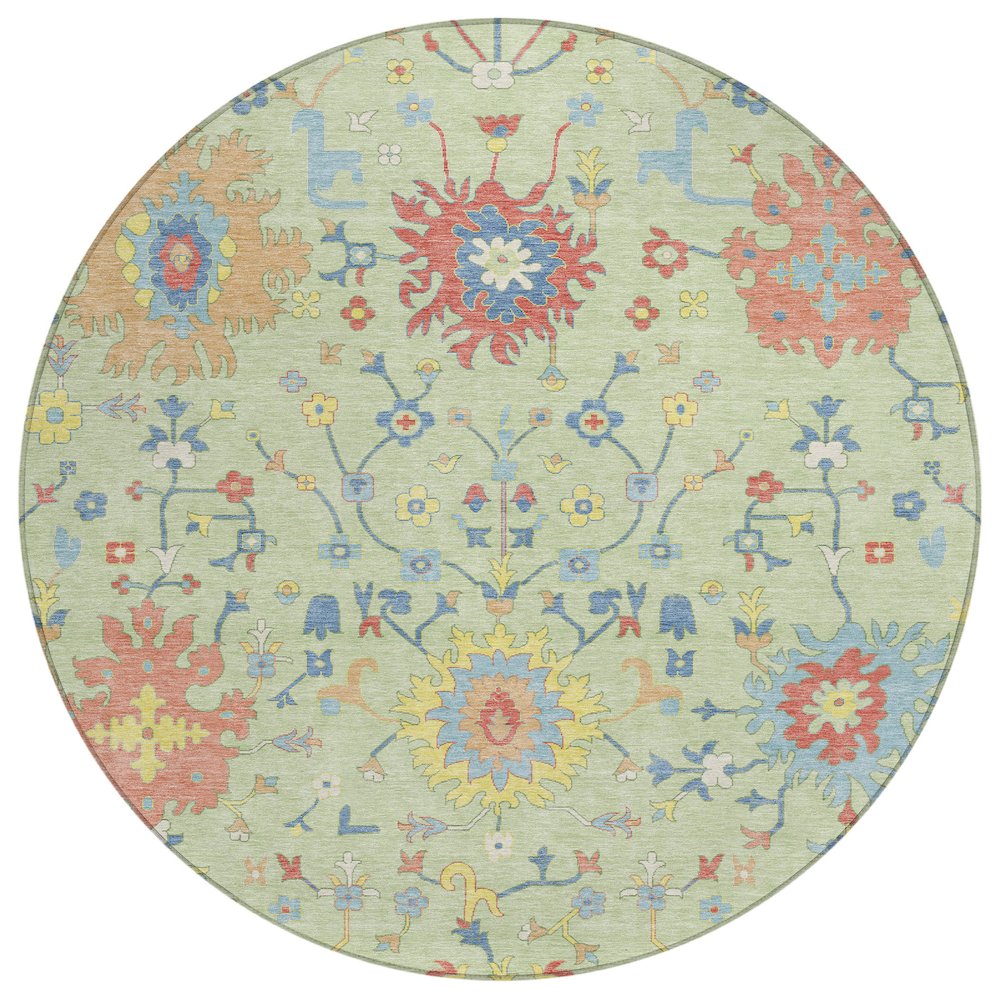 Machine Washable Indoor/Outdoor Chantille ACN2609 Green 8' x 8' Round Rug. Picture 1