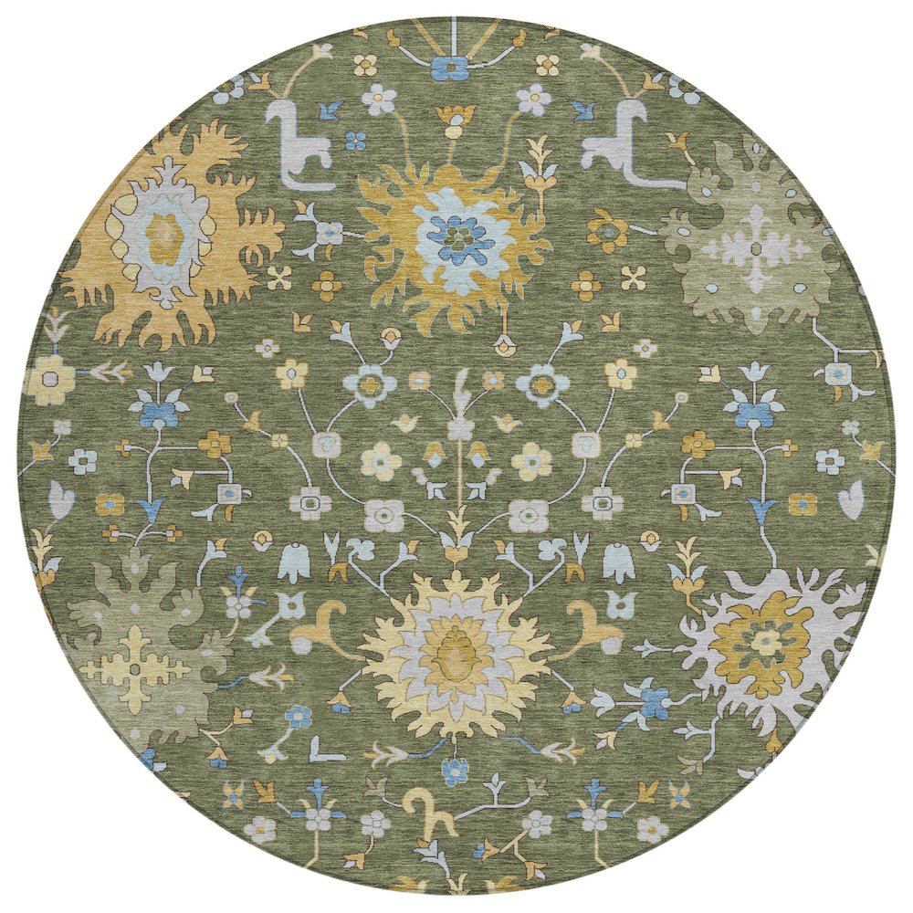 Machine Washable Indoor/Outdoor Chantille ACN2609 Green 8' x 8' Round Rug. Picture 1